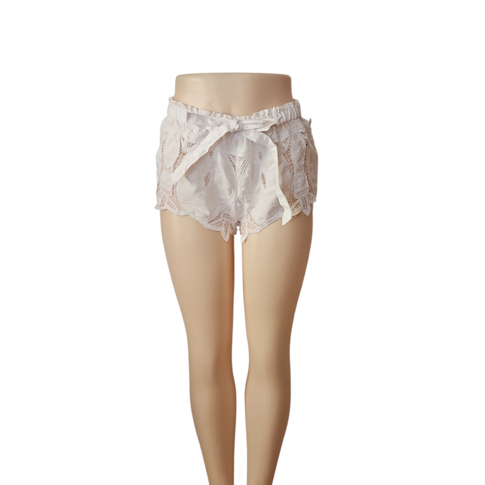 Free People Intimately Brittany Woman White Lace Trim Sheer Embroided Shorts SP